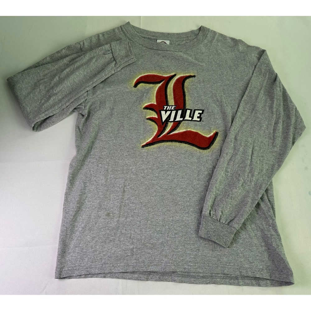 VTG Mens The Ville Louisville Long Sleeve T Shirt Medium Gray Delta Pro Weight